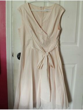 -Calvin Klein Size 10 Light Peach Fit & Flare Dress Linen Cotton